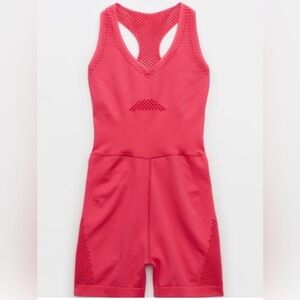 Aerie Offline Seamless Mesh Shortie Romper in Orange - Size M